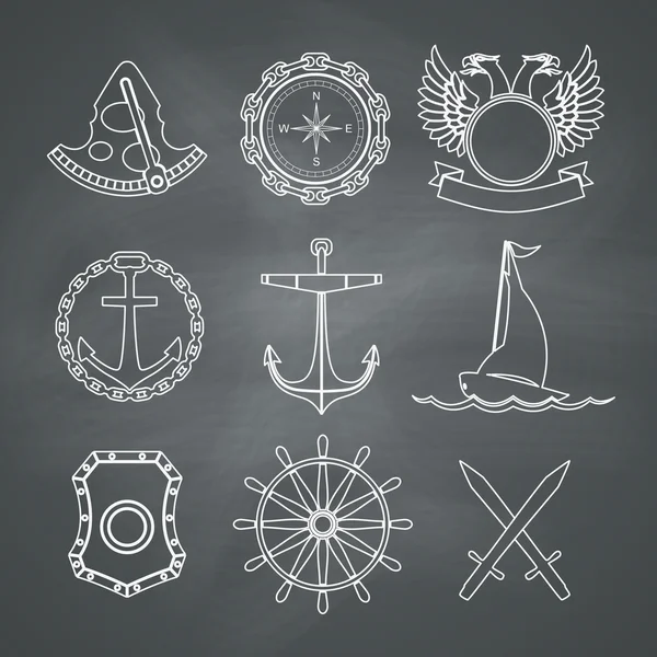 Morskie etykiety, ikony i elementy projektu — Wektor stockowy