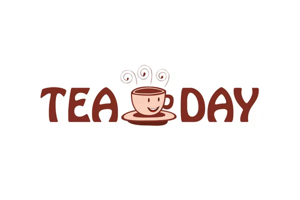 Mundo chá dia texto com xícara —  Vetores de Stock