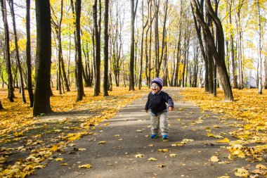 Sonbahar parkındaki çocuk.