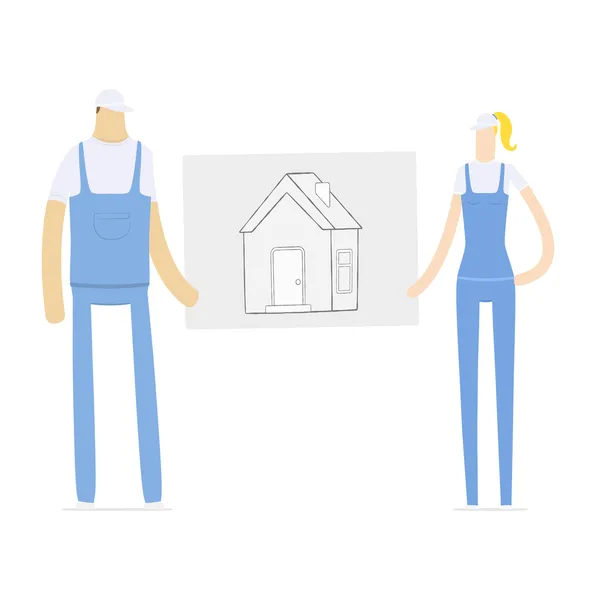 Junges Paar mit Entwurf seines zukünftigen Eigenheims — Stockvektor