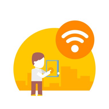 adam wi fi onun tablet üzerinde kullanır.