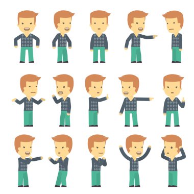 Urban character set in different poses. simple flat design. clipart