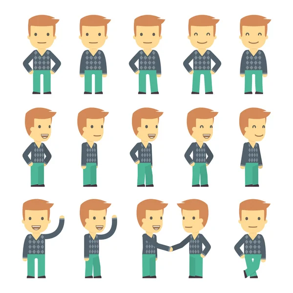 Farklı pozlarda ayarlanmış şehir karakteri. Basit düz tasarım.