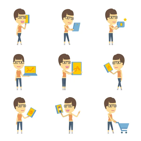 Urban character set in different poses. simple flat design. — Stock Vector