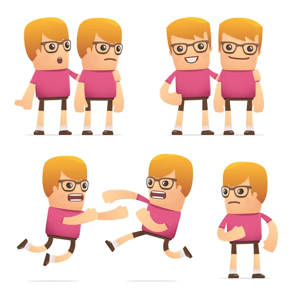 Uppsättning av dude karaktär i olika poser — Stock vektor