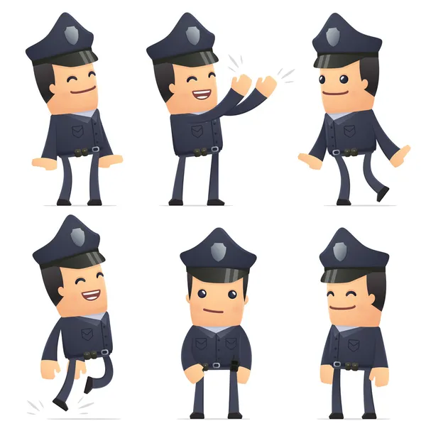 Ensemble de caractère policier dans différentes poses — Image vectorielle