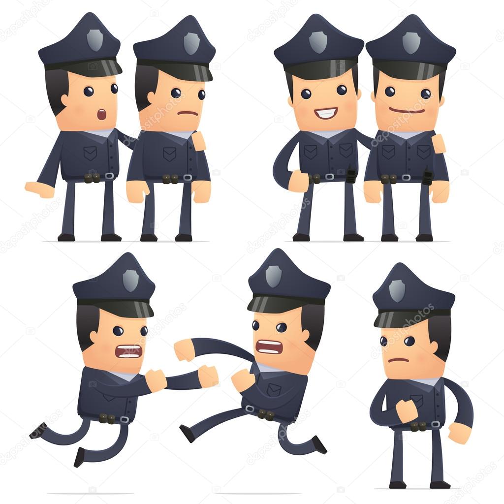 set of policeman character in different poses