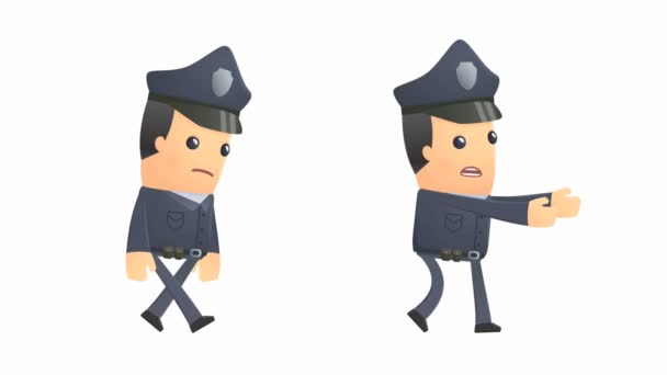 Персонаж полицейского грустит, как зомби — стоковое видео