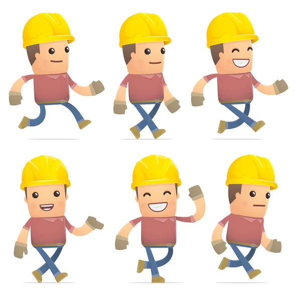 Set of builder character in different poses — Stock Vector