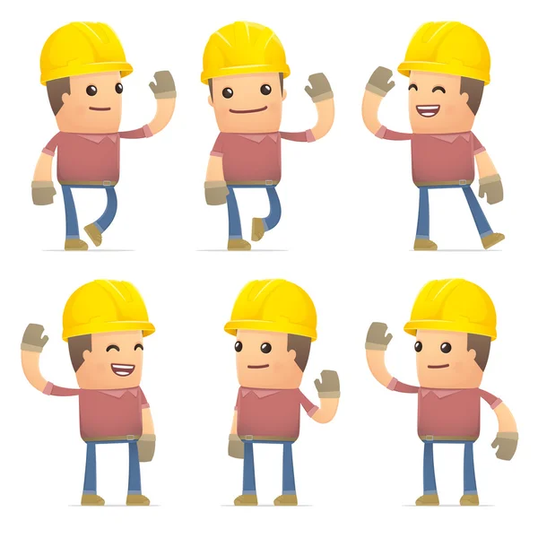 Set dari karakter builder dalam pose berbeda - Stok Vektor