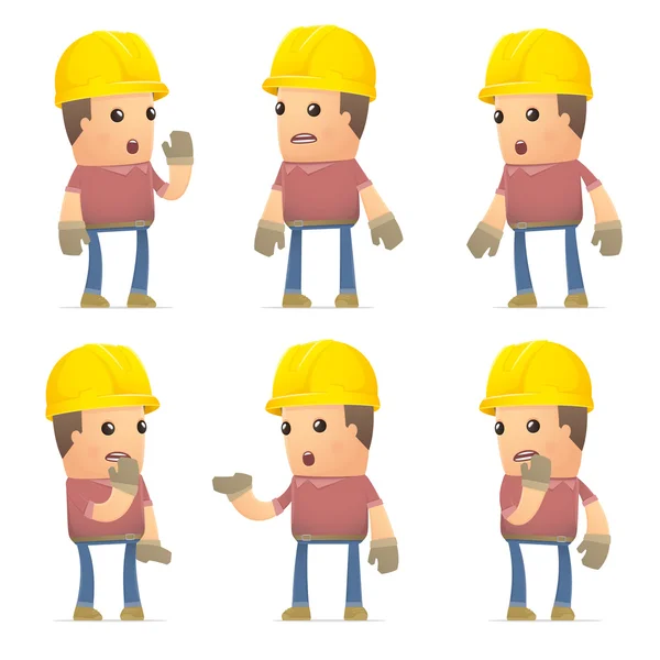 Set of builder character in different poses — Stock Vector