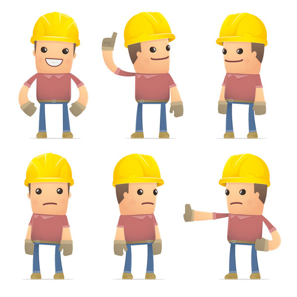 set of builder character in different poses