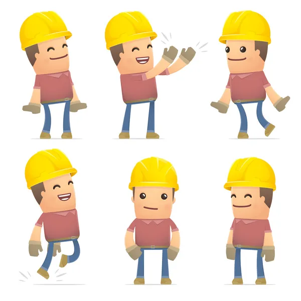 Set of builder character in different poses — Stock Vector