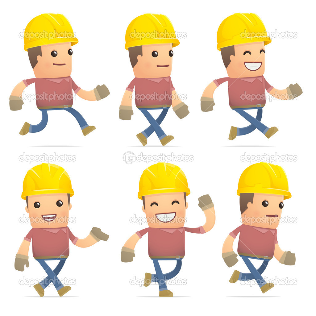set of builder character in different poses