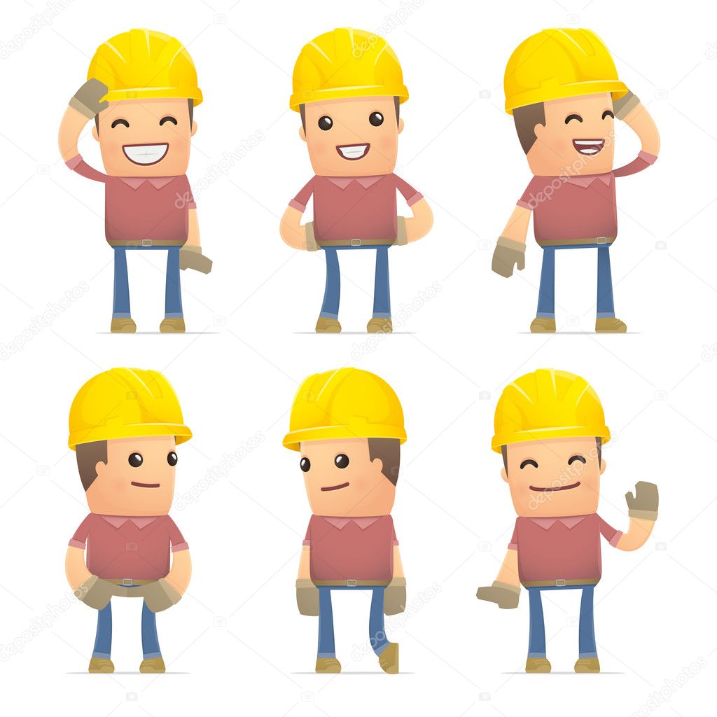 set of builder character in different poses