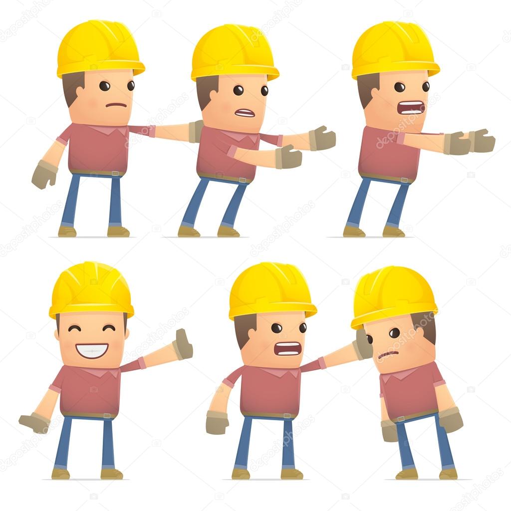 set of builder character in different poses