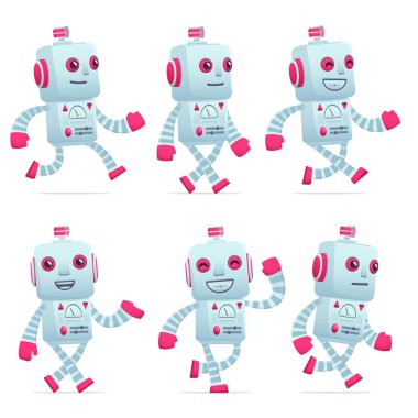 set of robot character in different poses