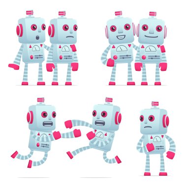 farklı pozlar robot karakter kümesi