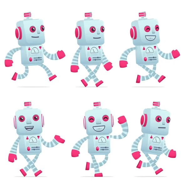 Jeu de caractère robot dans différentes poses — Image vectorielle