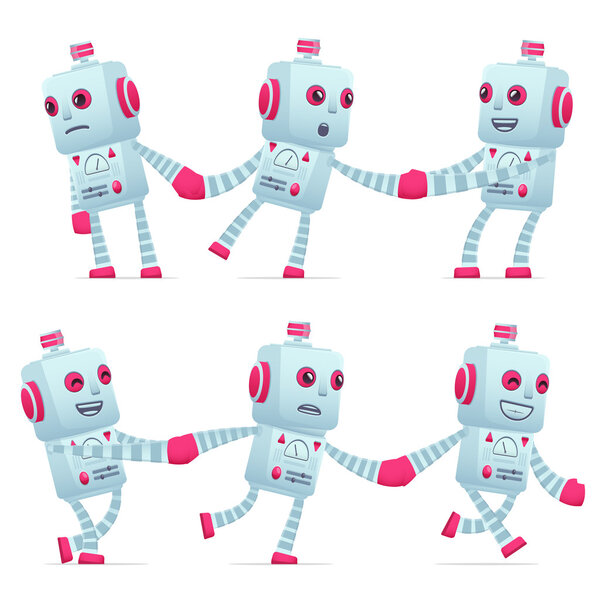 set of robot character in different poses