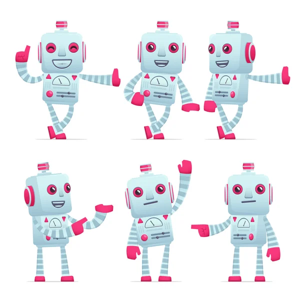 Set of robot character in different poses — Stock Vector