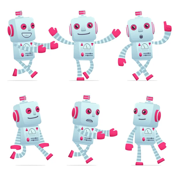 Jeu de caractère robot dans différentes poses — Image vectorielle