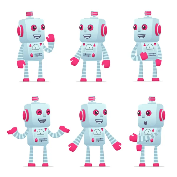 Set di personaggi robot in pose diverse — Vettoriale Stock