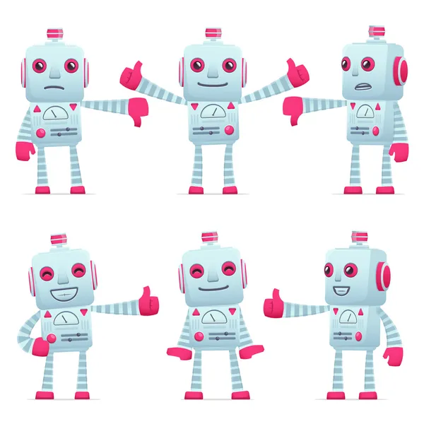 Set of robot character in different poses — Stock Vector