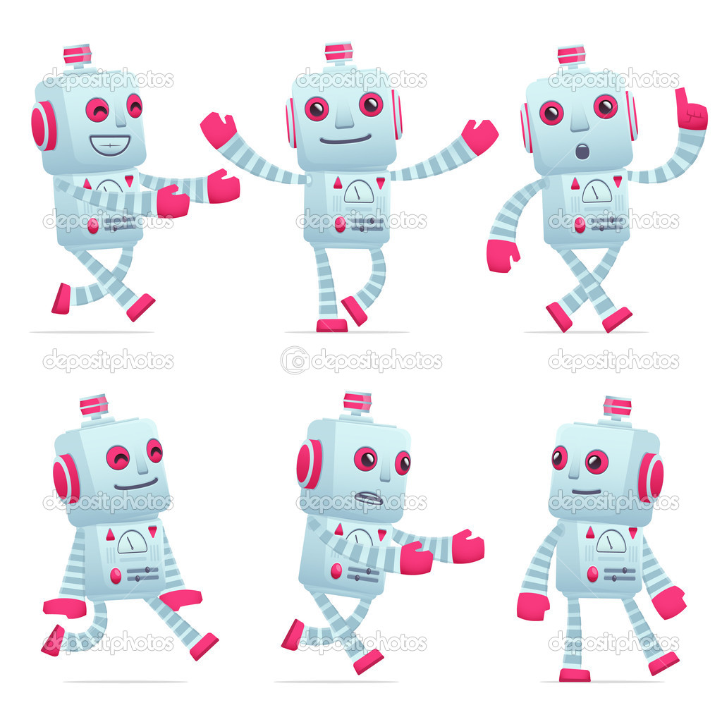 set of robot character in different poses