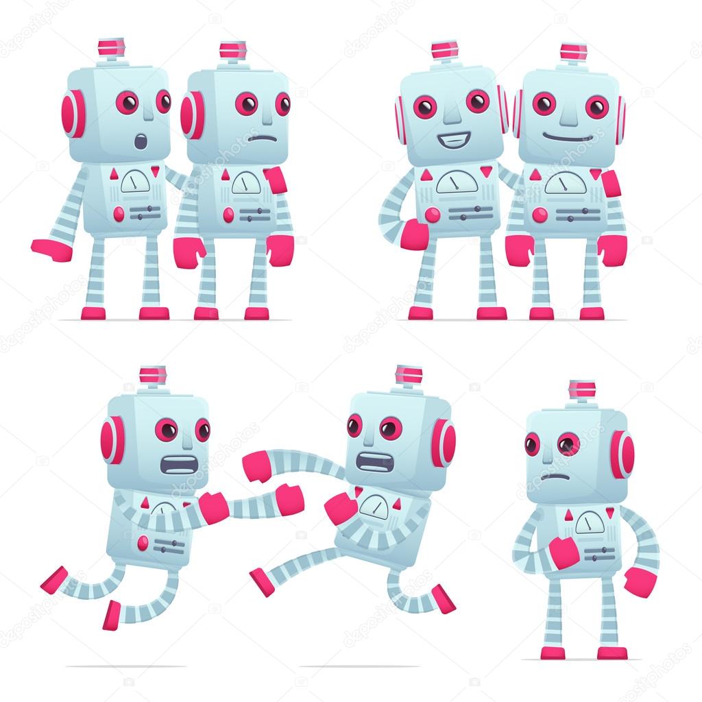 set of robot character in different poses