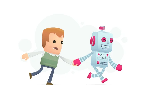 Ρομπότ τρέχει με έναν άνθρωπο — Διανυσματικό Αρχείο