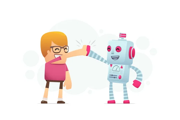 Человек и робот - лучшие друзья . — стоковый вектор