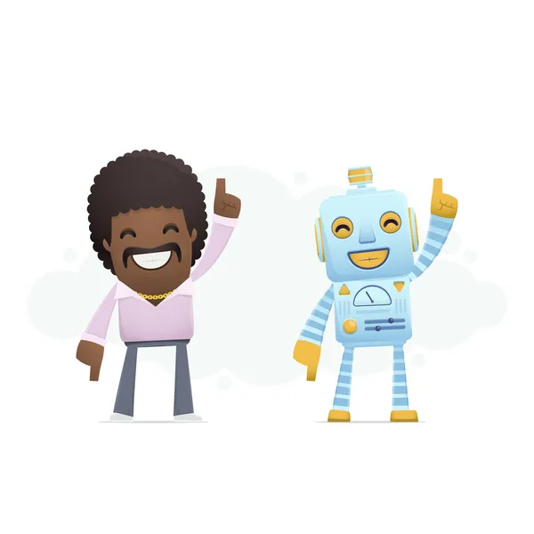 Robot bailando disco con un hombre — Vector de stock