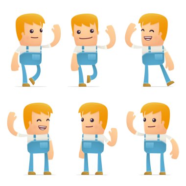 set of mechanic character in different poses clipart