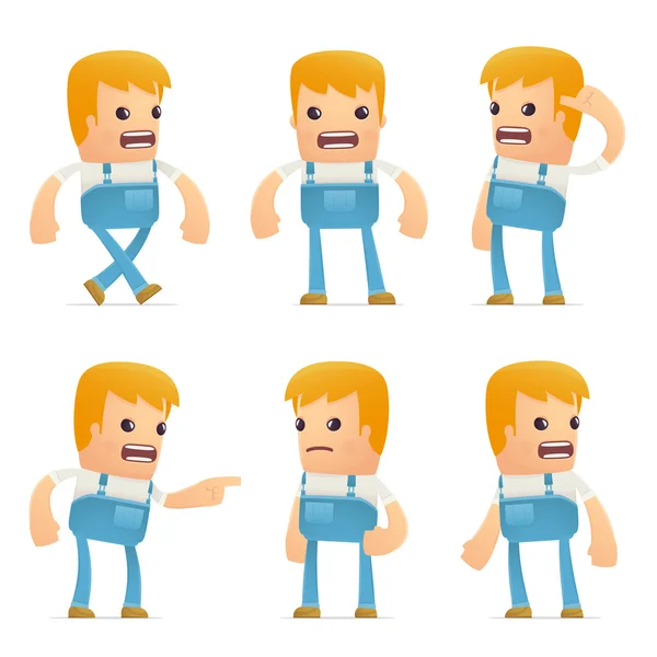 Set of mechanic character in different poses — Stock Vector