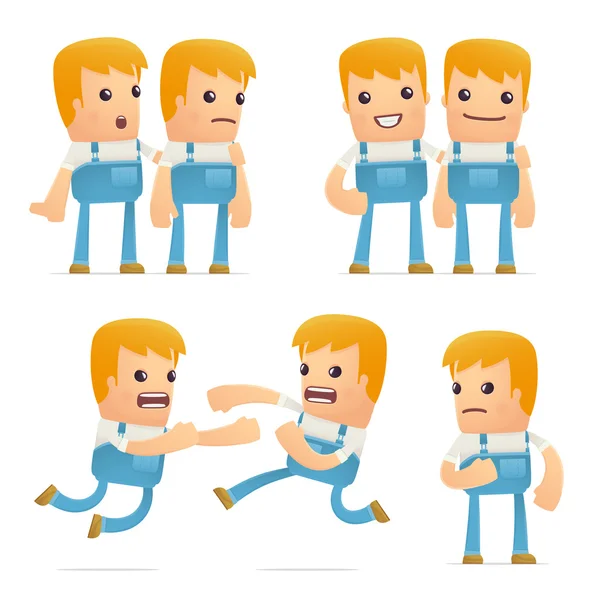 Set of mechanic character in different poses — Stock Vector