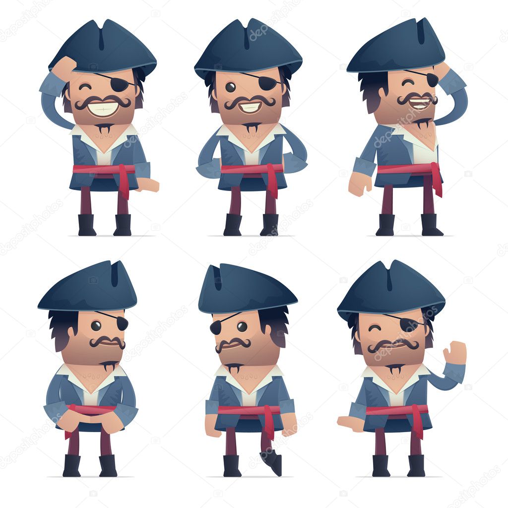 set of pirate character in different poses