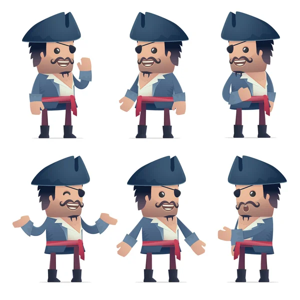Набор пиратских персонажей в разных позах — стоковый вектор