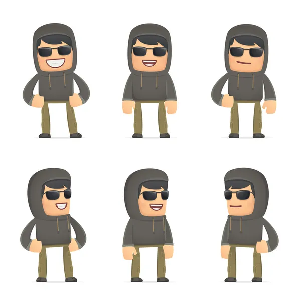 Set karakter hacker dalam pose yang berbeda - Stok Vektor