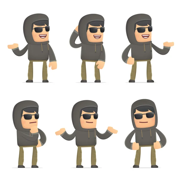 Conjunto de carácter hacker en diferentes poses — Vector de stock