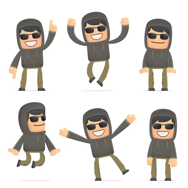 Set of hacker character in different poses — Stock Vector