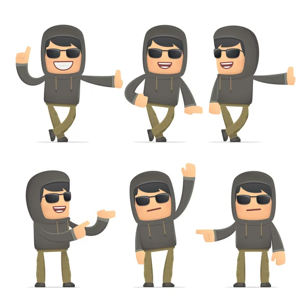 Conjunto de carácter hacker en diferentes poses — Vector de stock