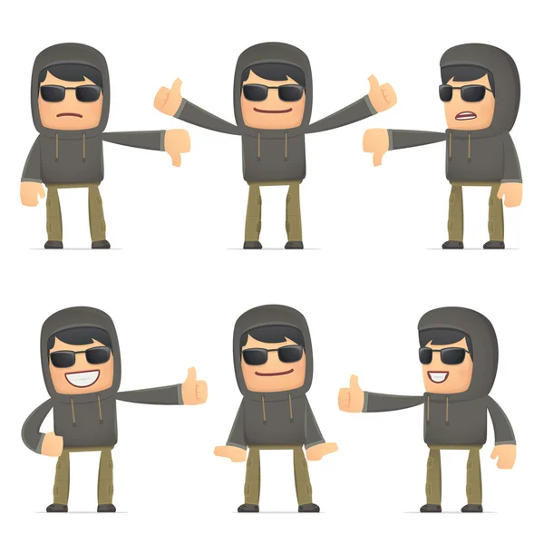 Set of hacker character in different poses — Stock Vector