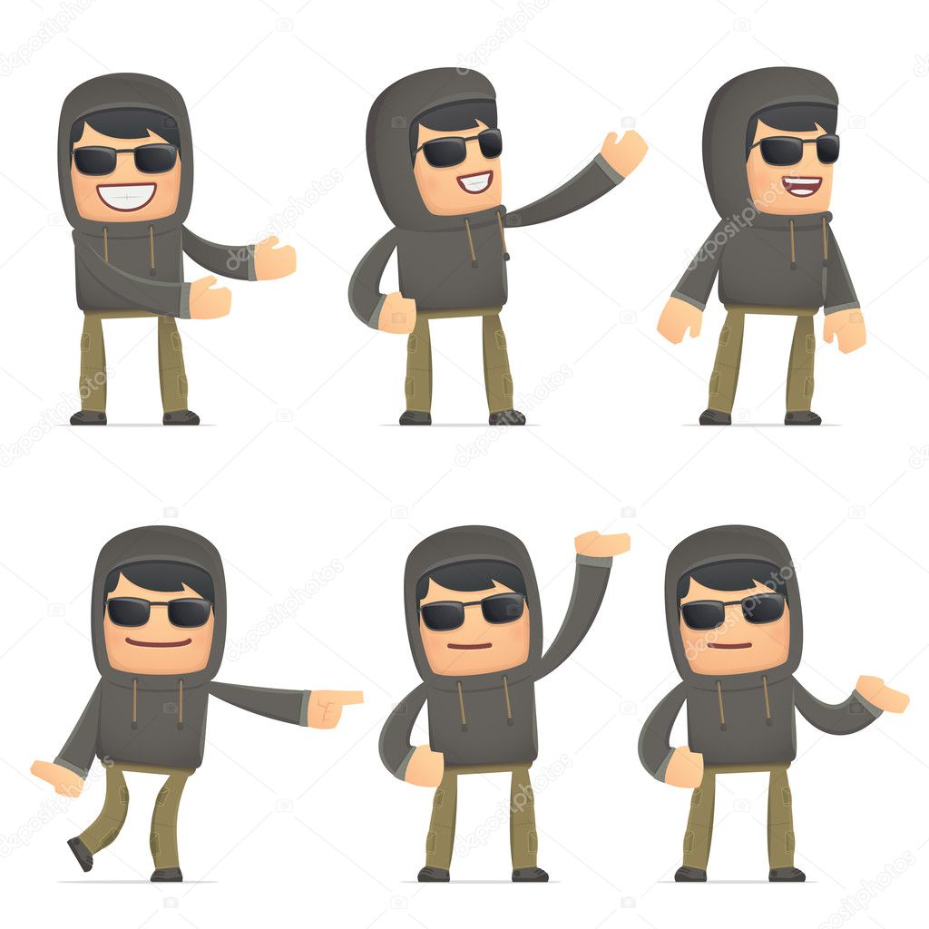 set of hacker character in different poses