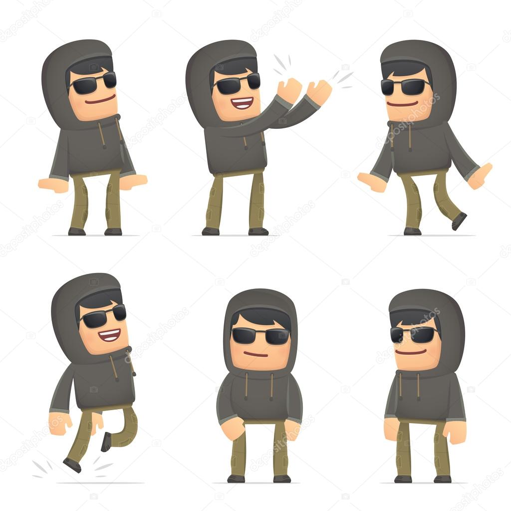 set of hacker character in different poses