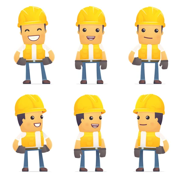 Set of contractor character in different poses — Stock Vector