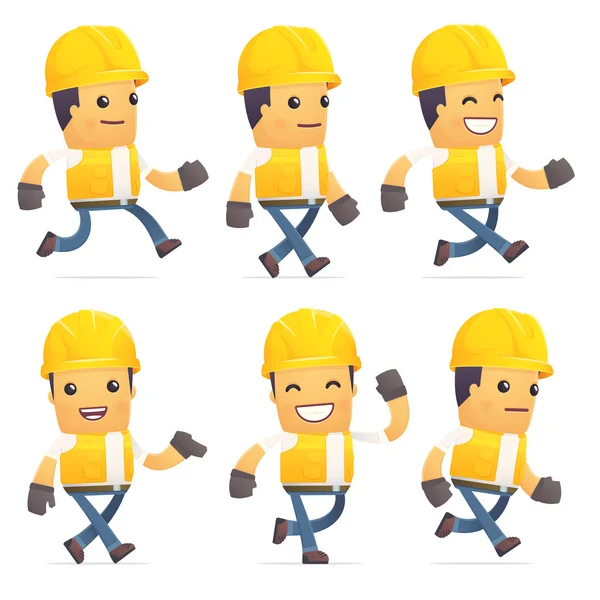 Set of contractor character in different poses — Stock Vector