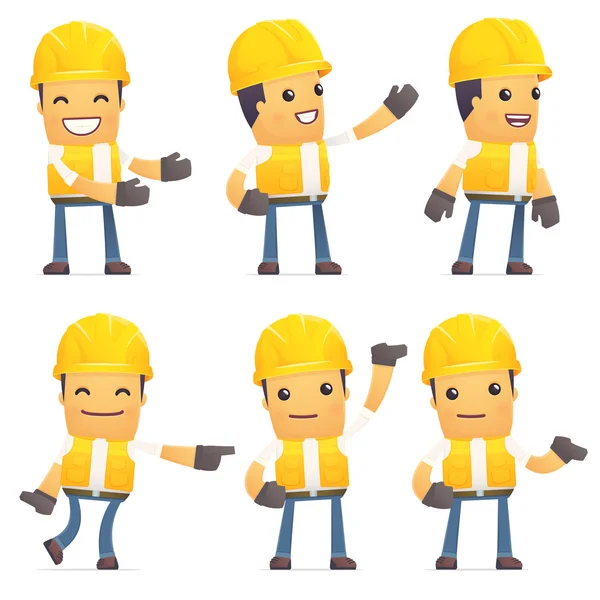 Set of contractor character in different poses — Stock Vector