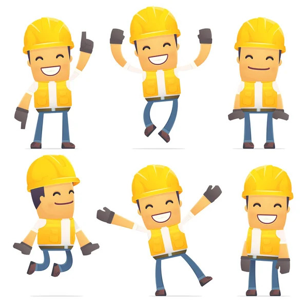 Set of contractor character in different poses — Stock Vector