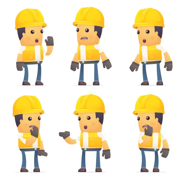 Set of contractor character in different poses — Stock Vector